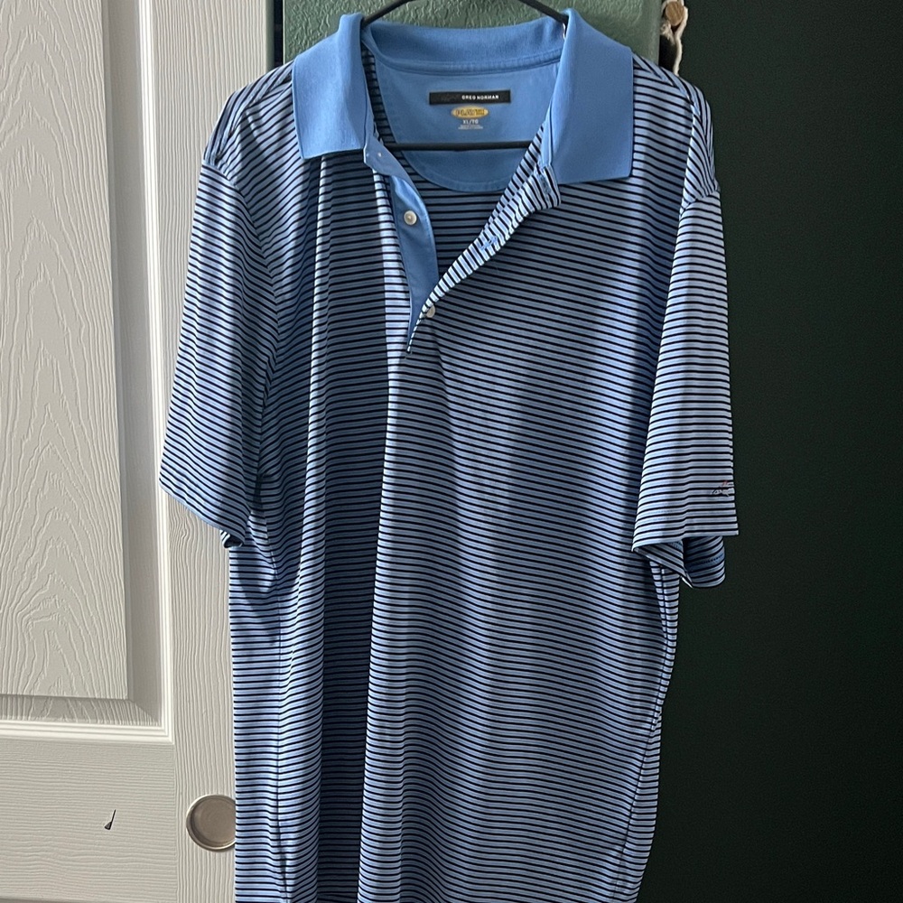 Greg Norman Navy and Light Blue Striped Polo size XL
